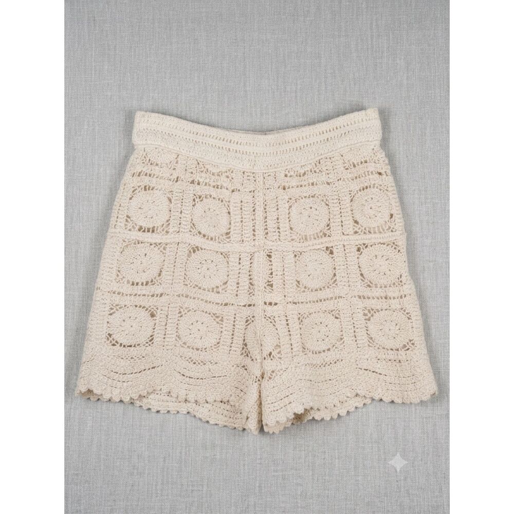 Rebellion Cream Crochet High-Waist Jean Shorts